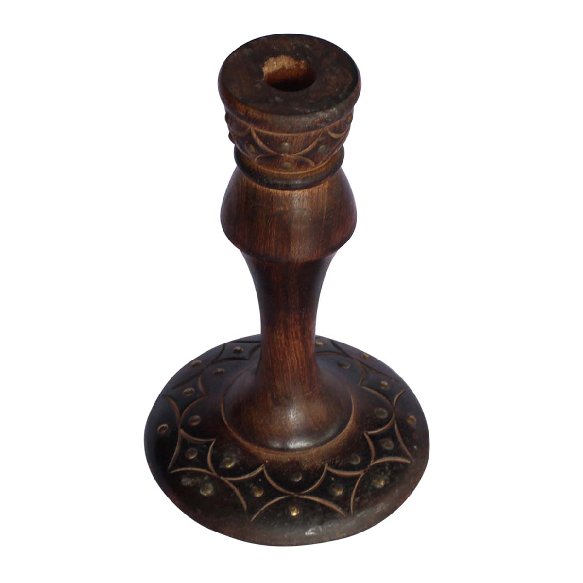 Bulk Wholesale Handmade Antique-Look Wooden Candle Stand with Brass Decorations & Etched Design – Unique Decorations for Living Rooms / Bedrooms / Lounges