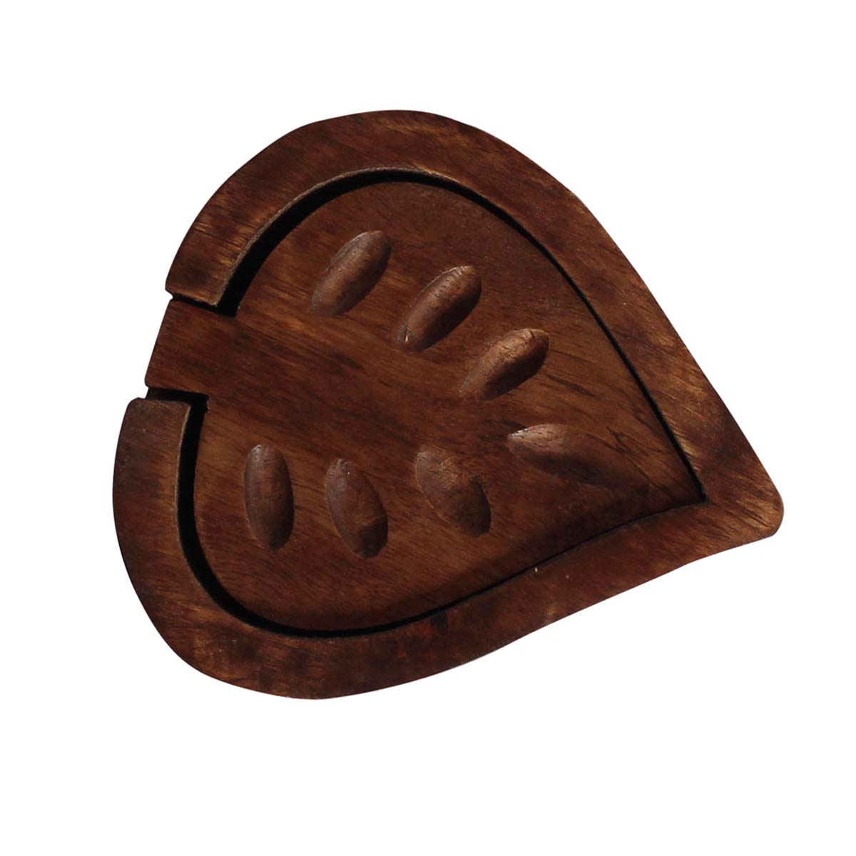Bulk Wholesale Set of 4 Coasters with a Holder Hand-Carved Leaf-Shaped in Wood - Rustic-Look Decorative Centerpieces for Home/Office