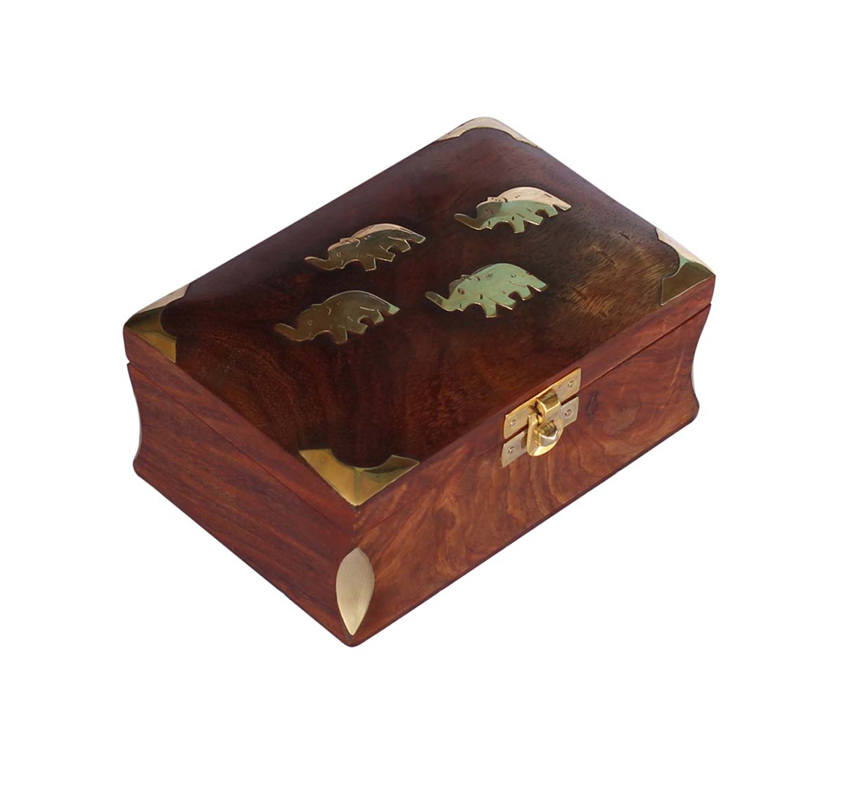 Wholesale 6x4” Wooden Jewelry Box in Bulk - Source Handmade Jewelry Box/Trinket Box Decorated with Brass Inlay in Elephant Design from India