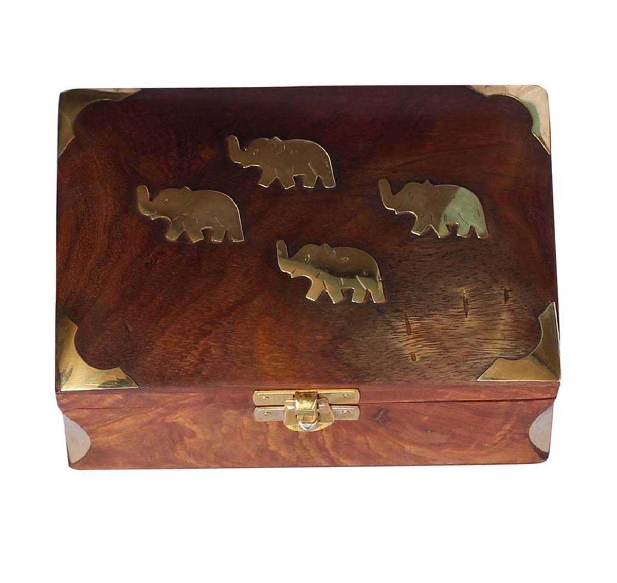 Wholesale 6x4” Wooden Jewelry Box in Bulk - Source Handmade Jewelry Box/Trinket Box Decorated with Brass Inlay in Elephant Design from India