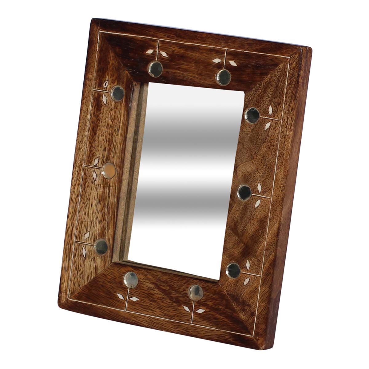 Wholesale Rectangular 7.6” Table Mirror in Bulk - Handmade Antique-Look Wooden Frame with a Removable Mirror & Mirror Work on the Borders - Home & Table Decor Mirrors from India