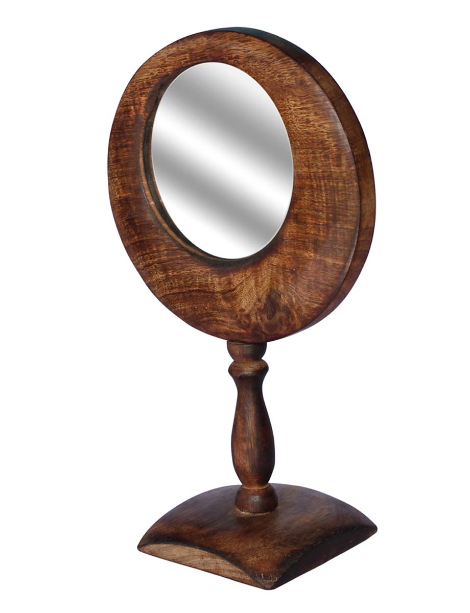 Wholesale Table Mirror with Wooden Stand - Bulk Buy Mirror with Handmade Antique-Look 11.5” Wooden Stand - Home & Table Decor Mirrors from India