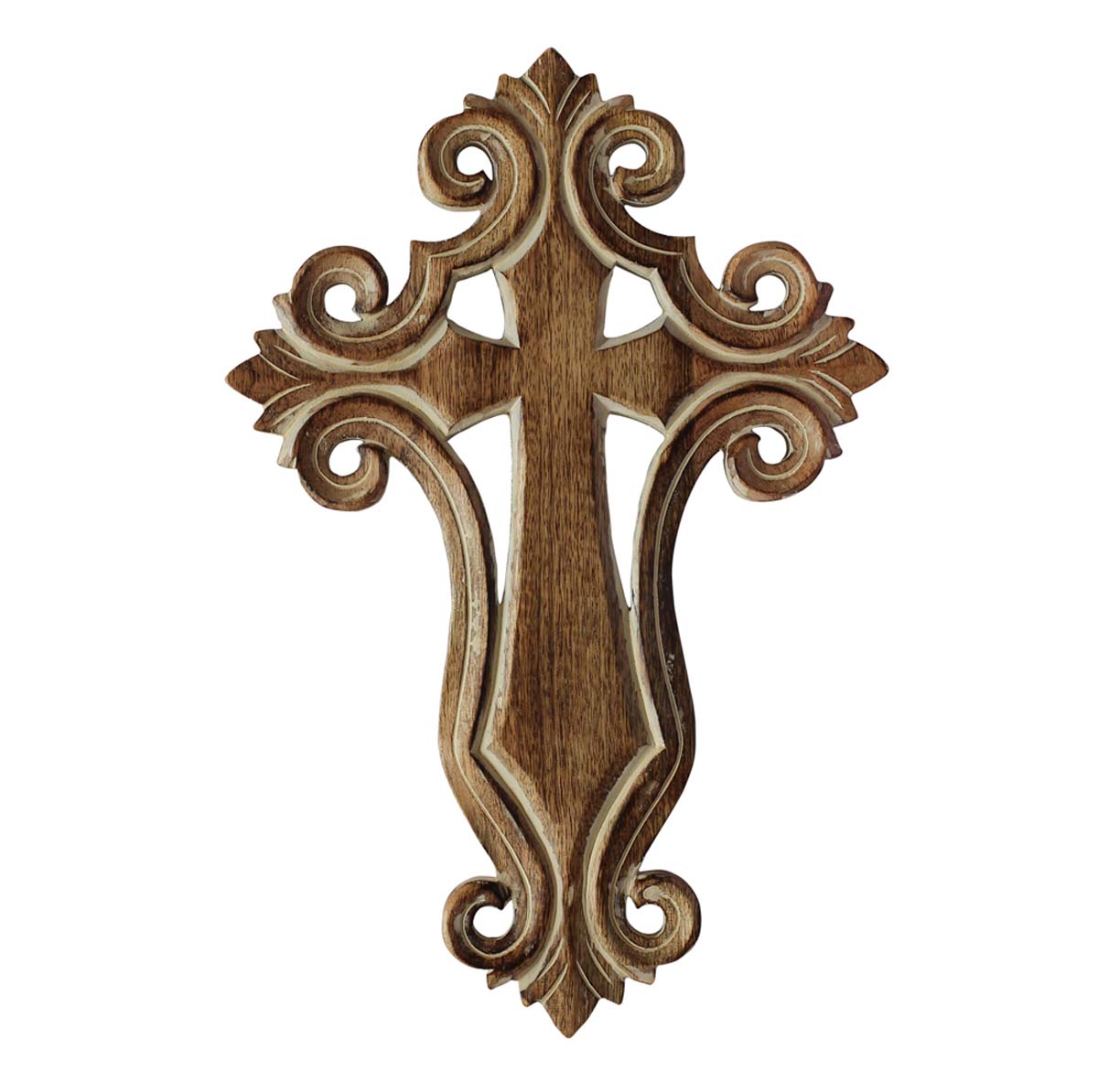 Bulk Wholesale Hand-Carved Wood Wall Hanging Vatican-Cross in Distressed Look – Artistic Wall Décor