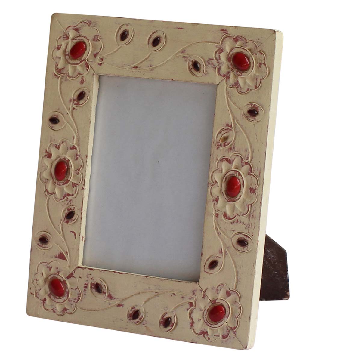 Bulk Buy Rectangular White 4x6 Photo/Picture Frame in Wood with Carving and Beads - Wholesale Photo Frame/Picture Frame from India