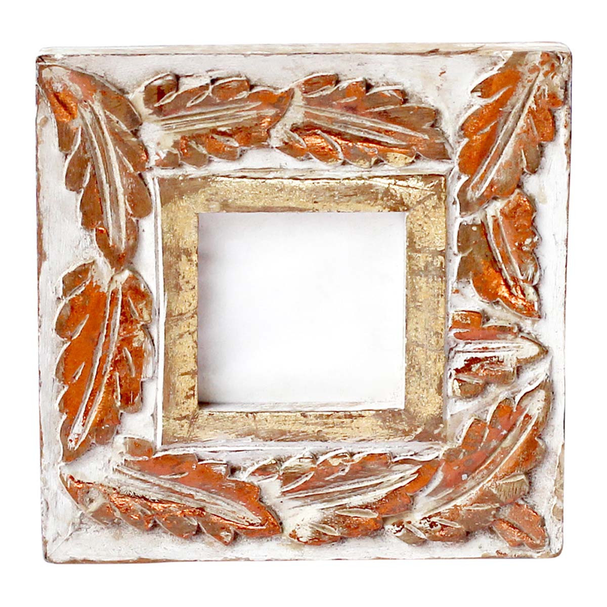 Wholesale Rectangular White and Golden 4x6 Photo/Picture Frame in Wood with Intricate Carving in Leafy Pattern - Bulk Buy Handmade Photo Frame - Home Decor Picture Frame from India