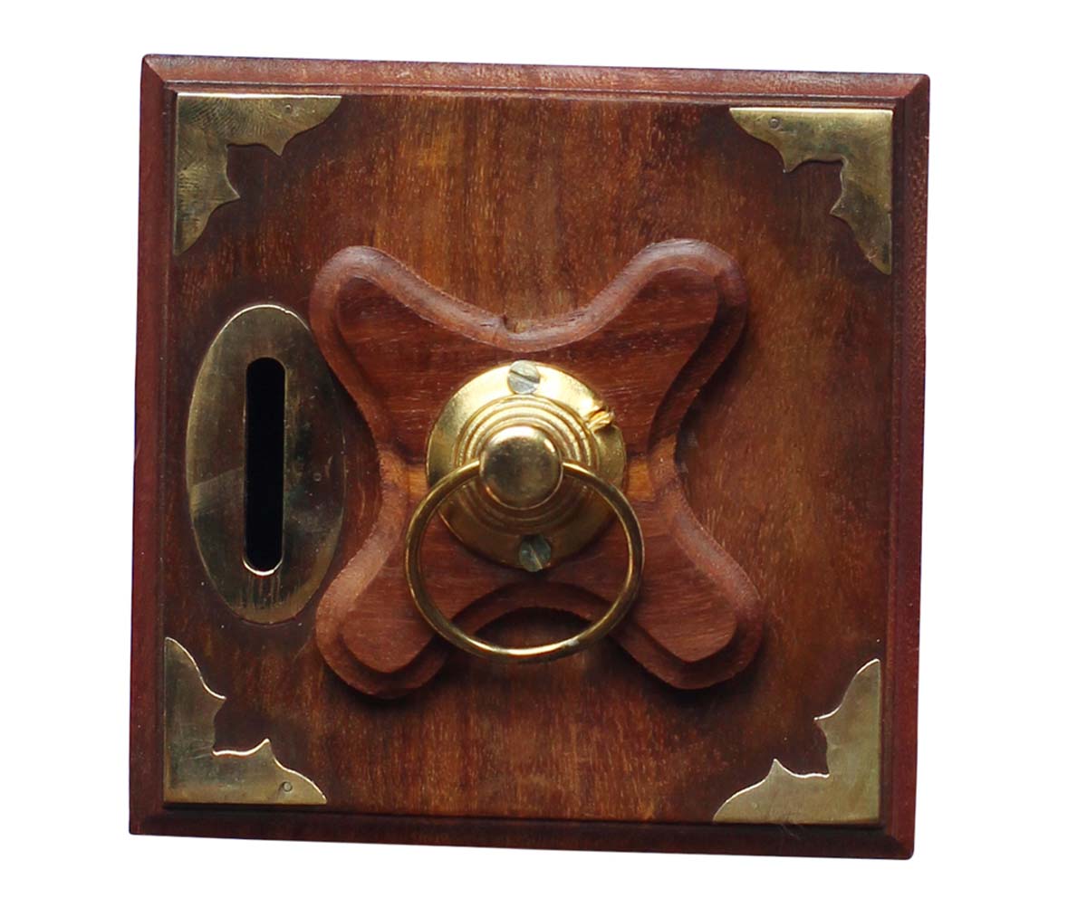 Wholesale 6.5” Wood Piggy/Money Bank - Handmade Coin Bank/Penny Bank with Decorative Brass Inlays & Brass Lock - Kids Nursery/Home Decor Gifts from India