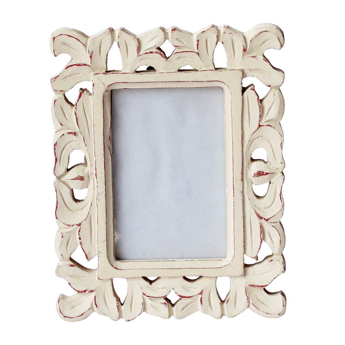 Bulk Buy Rectangular White 4x6 Photo/Picture Frame in Wood with Intricate Carving in Traditional Pattern - Wholesale home Decor Picture Frame from India