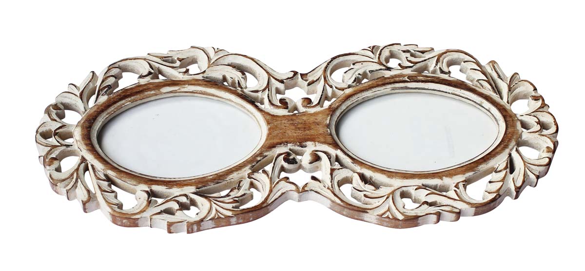 Bulk Buy Double Picture Frame in Shabby Chic Distressed Look - Wholesale Handmade Photo Frame in Wood with Traditional Carving - Home Decor Accessories from India