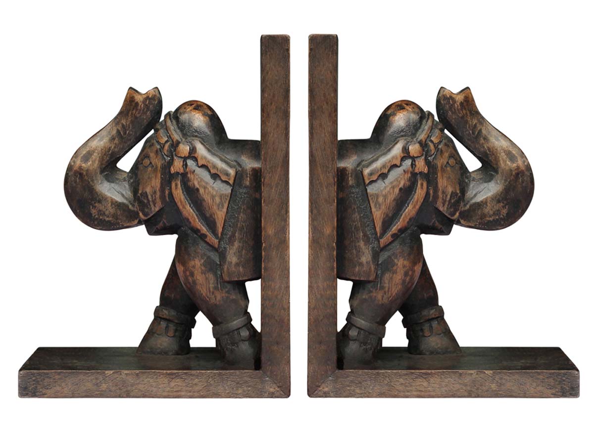 Bulk Wholesale Handmade Mango-Wood Bookend with Carving in Elephant Shape –  Bookshelf Accessories – Rich Home / Office Décor