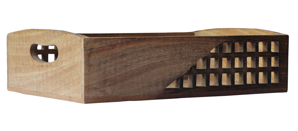 Bulk Wholesale Serving Tray with Intricate Carving & Handles Handmade Wood - Kitchen Accessories - Home Essentials