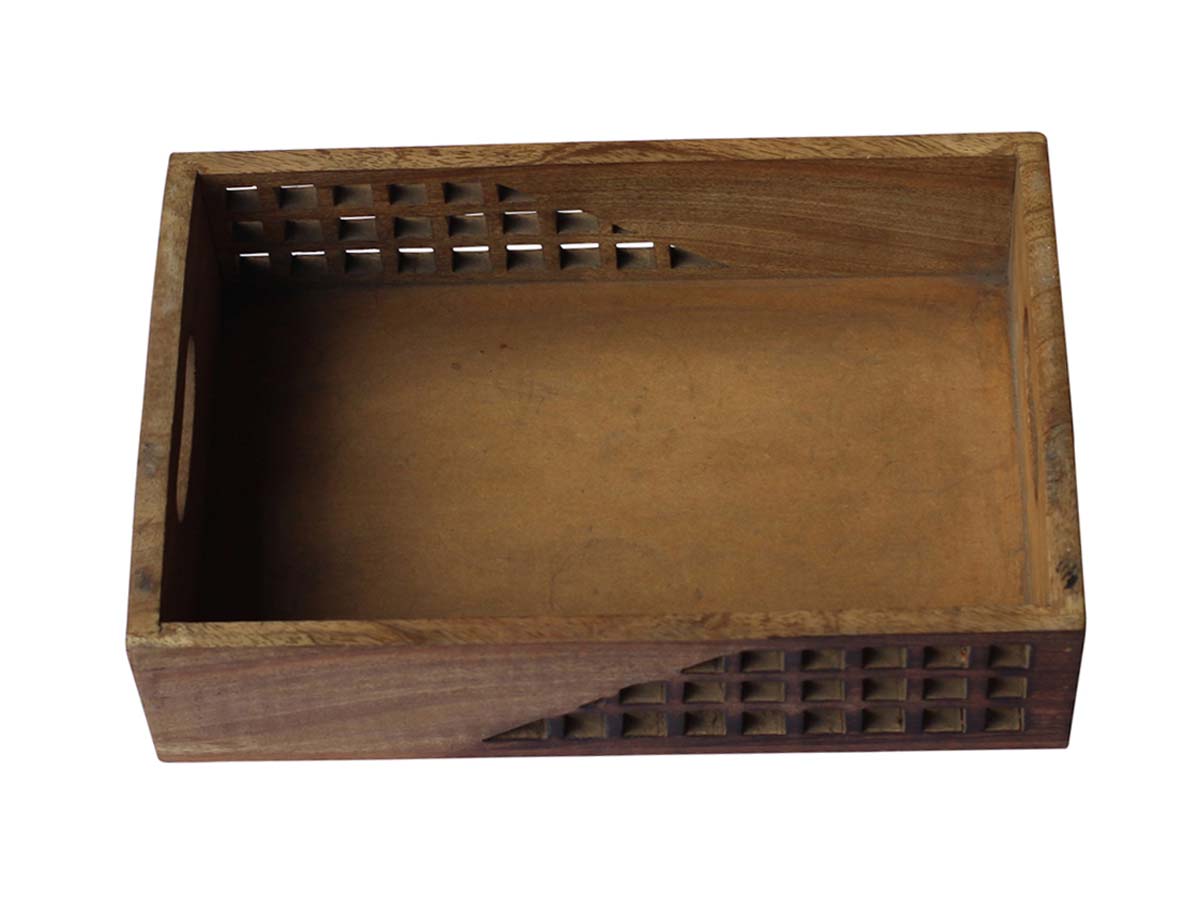 Bulk Wholesale Serving Tray with Intricate Carving & Handles Handmade Wood - Kitchen Accessories - Home Essentials