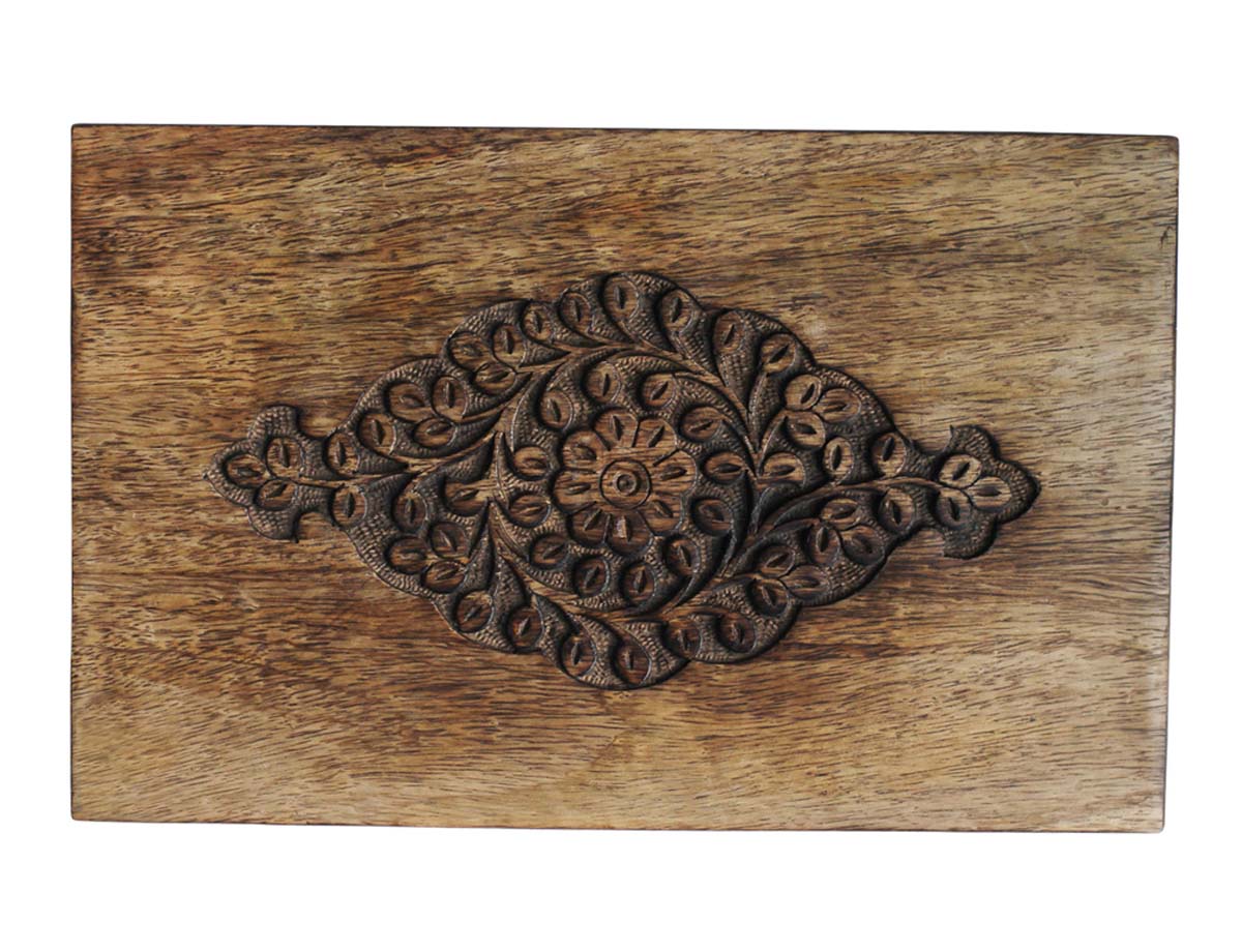 Wholesale Wooden Hand Carved Rectangular Jewelry Box in Bulk - Source Handmade Jewelry Box/Trinket Box with Intricate Floral Pattern on Lid & Iron lock from India
