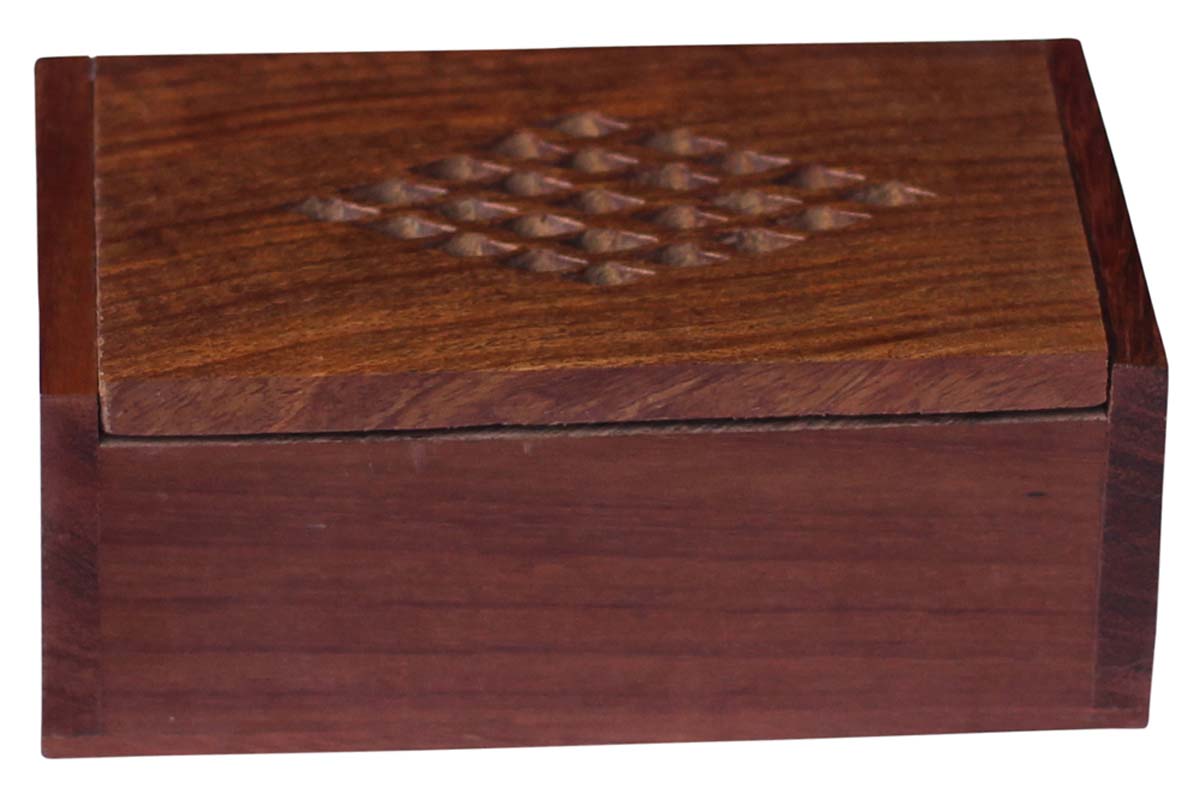 4.4x2.5x2” Wooden Jewelry Box in Bulk - Wholesale Handmade Jewelry Box/Trinket Box with Open-Work Art on Lid from India