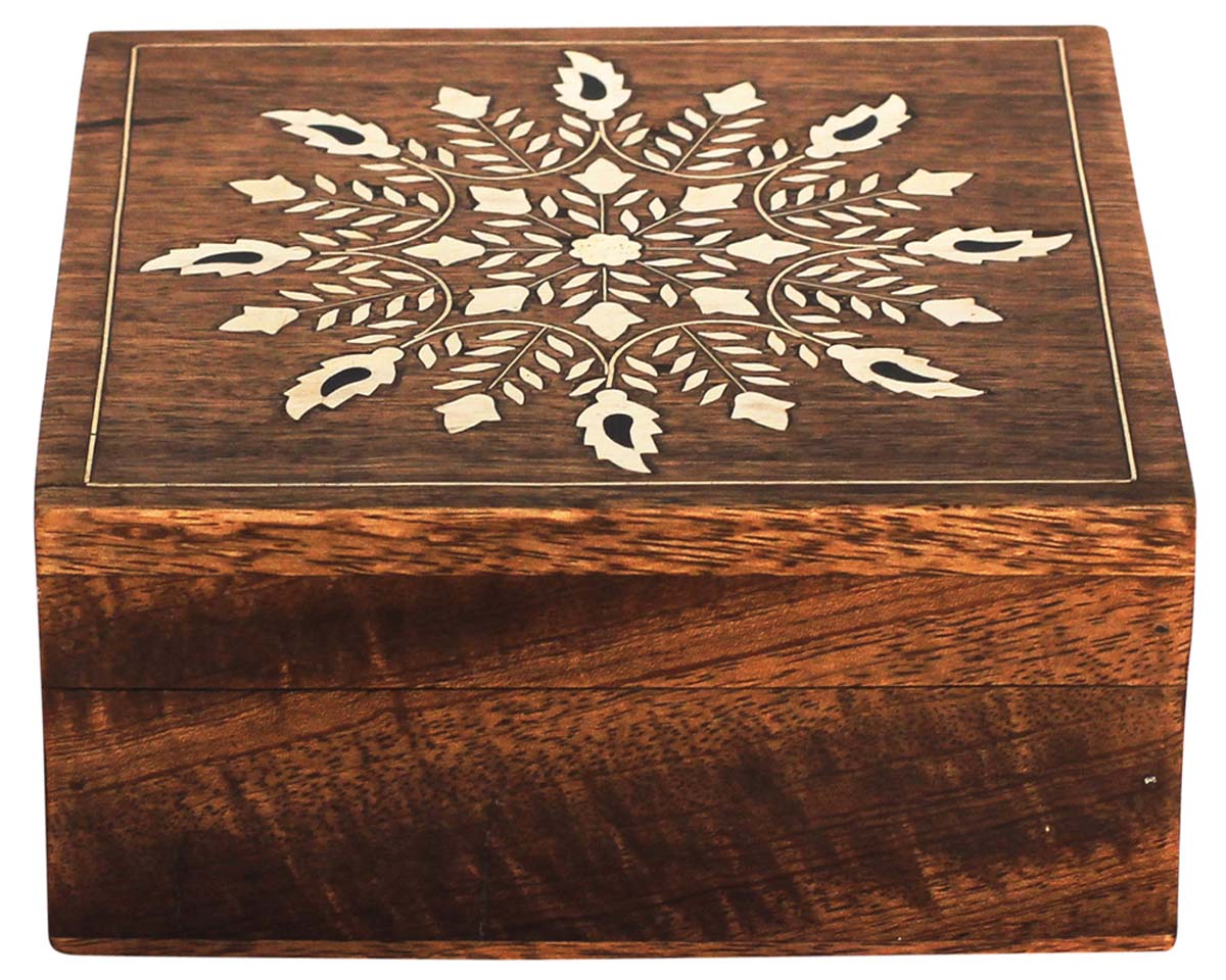 Wholesale Wooden Jewelry Box - Bulk Buy Handmade Wood Storage Box/Keepsake Box/Trinket Box with Acrylic Floral Mandala Inlay Work On Lid
