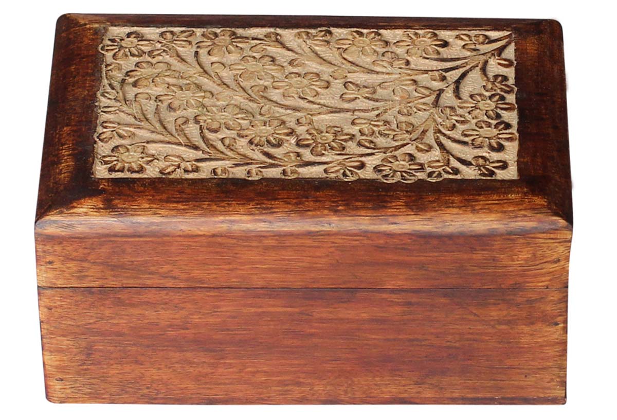 Source 6.6x4.5” Wooden Jewelry Box in Bulk - Wholesale Handmade Jewelry Box/Trinket Box with Hand-Carved Floral Motifs from India