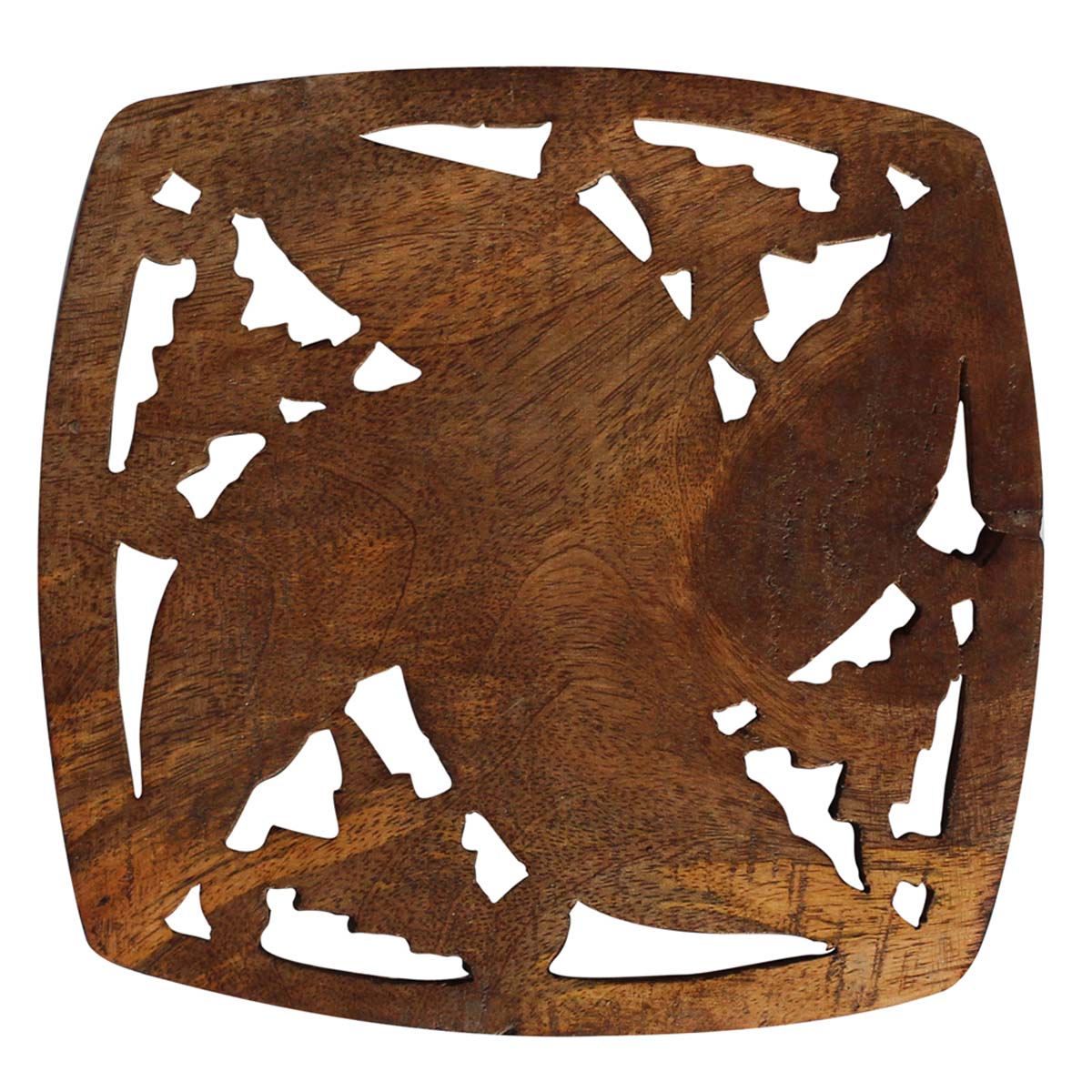 Bulk Wholesale Handmade Mango-Wood Square-Shaped Trivet with Intricate Floral Carving – Traditional-Look Accessories for Kitchen / Dining Table