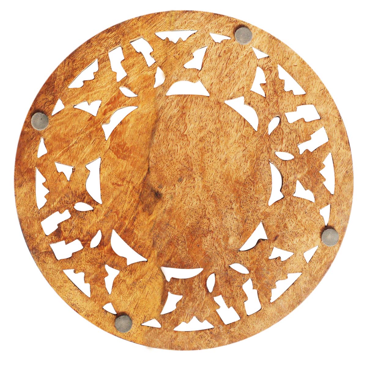 Wholesale Handmade Mango-Wood Round-Shaped Trivet with Intricate Floral Carving - Traditional-Look Accessories for Kitchen / Dining Table