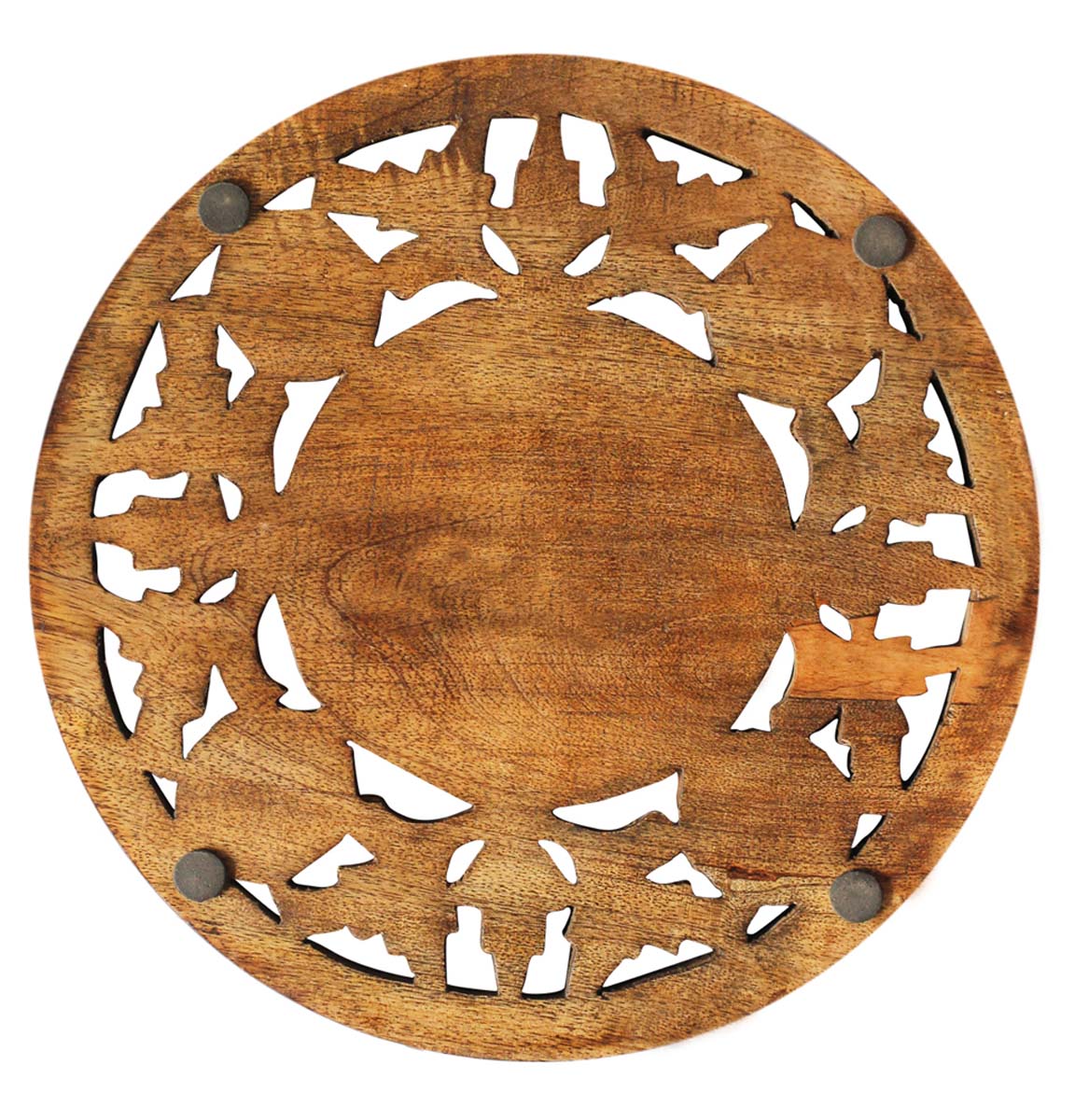 Bulk Wholesale Wooden Trivet - Handmade Wood Round-Shaped with Intricate Floral Carving - Decorative Traditional-Look Accessories for Kitchen/Dining Table