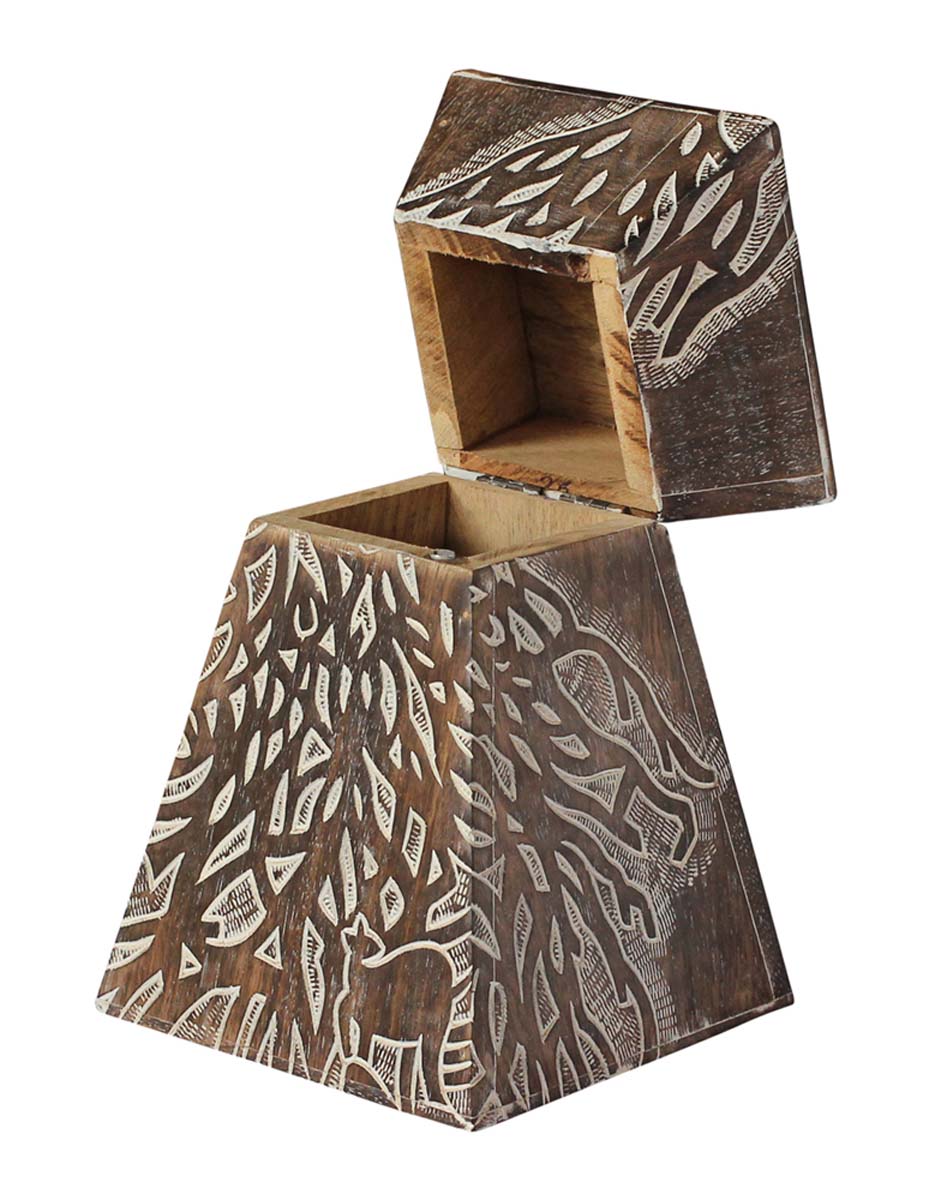 Wholesale Pyramid-Shaped Wooden Jewelry Box in Bulk - Source Handmade Jewelry Box/Trinket Box with Carving in Wood & a Brass Lock from India