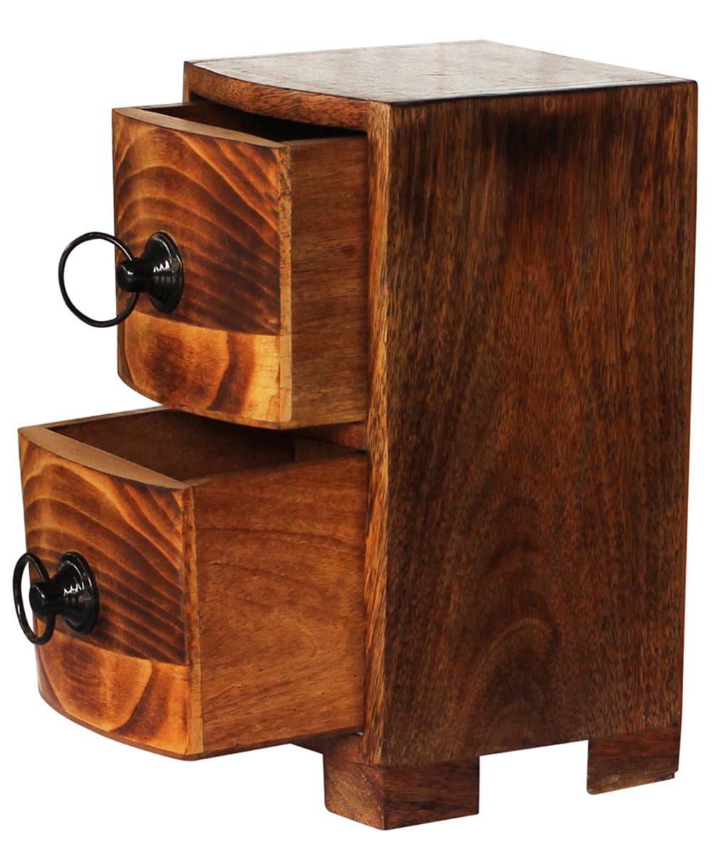 Wholesale Wooden 2 Tiered Jewelry Box with 2 Chest Drawers & Drawer Pulls - Wood - Buy Bulk Rustic Look Storage/Keepsake Box - Ethnic Look Trinket Boxes From India