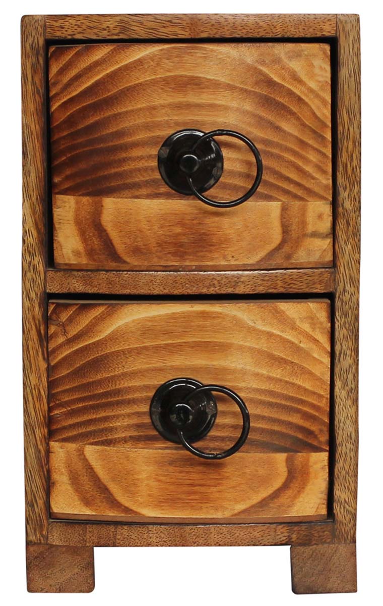 Wholesale Wooden 2 Tiered Jewelry Box with 2 Chest Drawers & Drawer Pulls - Wood - Buy Bulk Rustic Look Storage/Keepsake Box - Ethnic Look Trinket Boxes From India