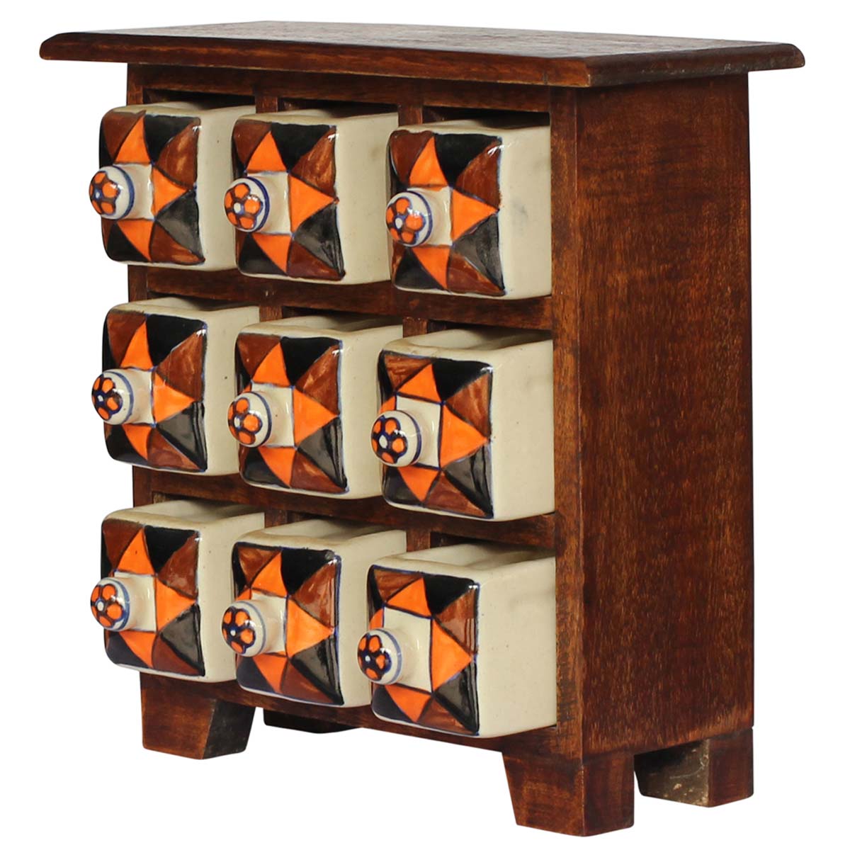 Source Wooden Jewelry Box in Bulk - Wholesale Handmade Wood Jewelry Box/Trinket Box with 9 Ceramic Drawers from India