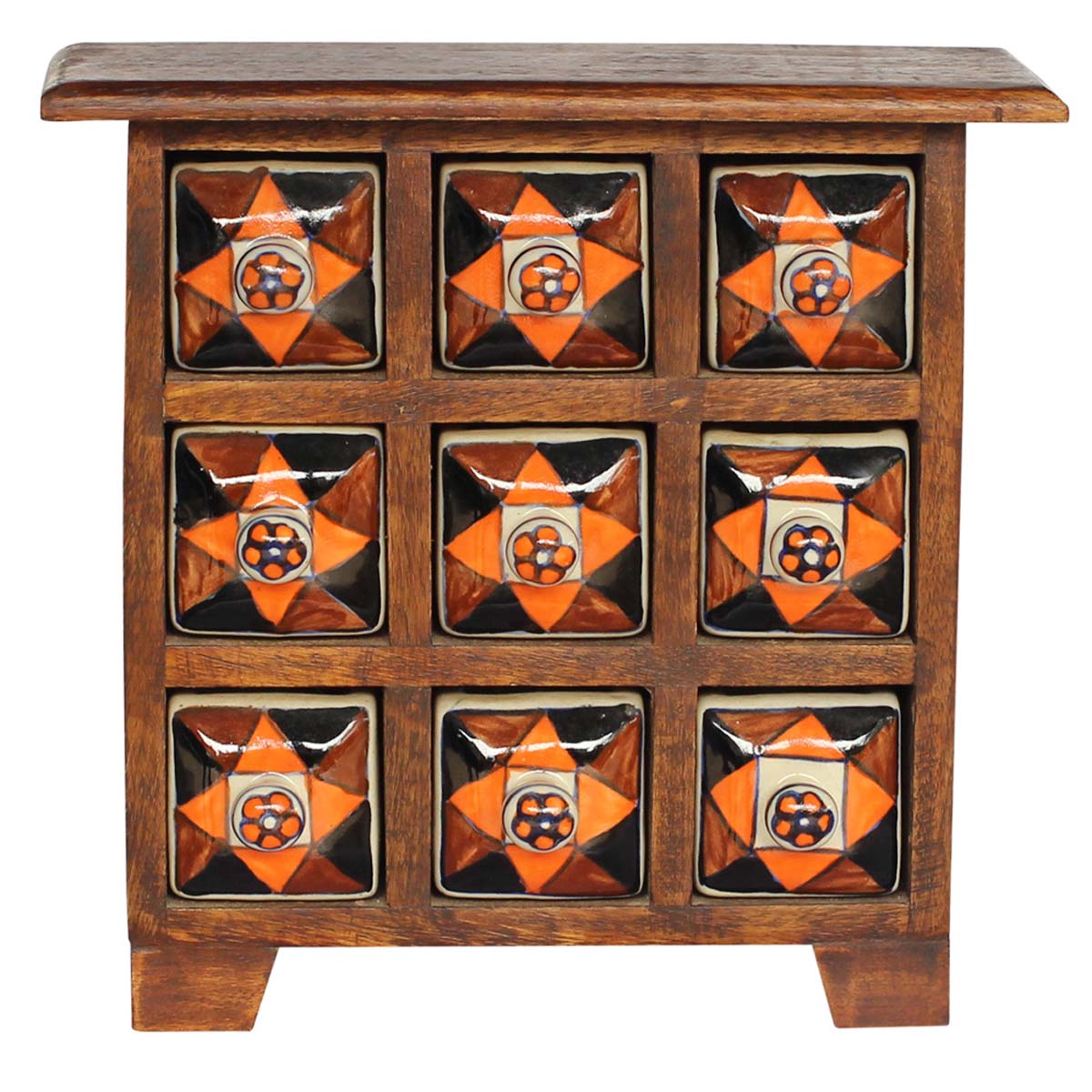 Source Wooden Jewelry Box in Bulk - Wholesale Handmade Wood Jewelry Box/Trinket Box with 9 Ceramic Drawers from India
