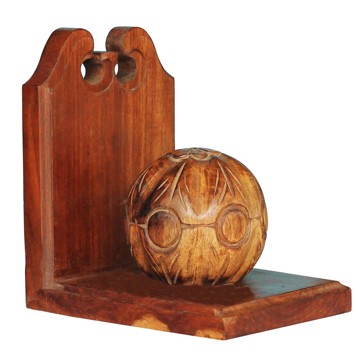 Bulk Wholesale Handmade Mango-Wood Bookends with Carving in Pumpkin Shape – Bookshelf Accessories – Rich Home / Office Décor