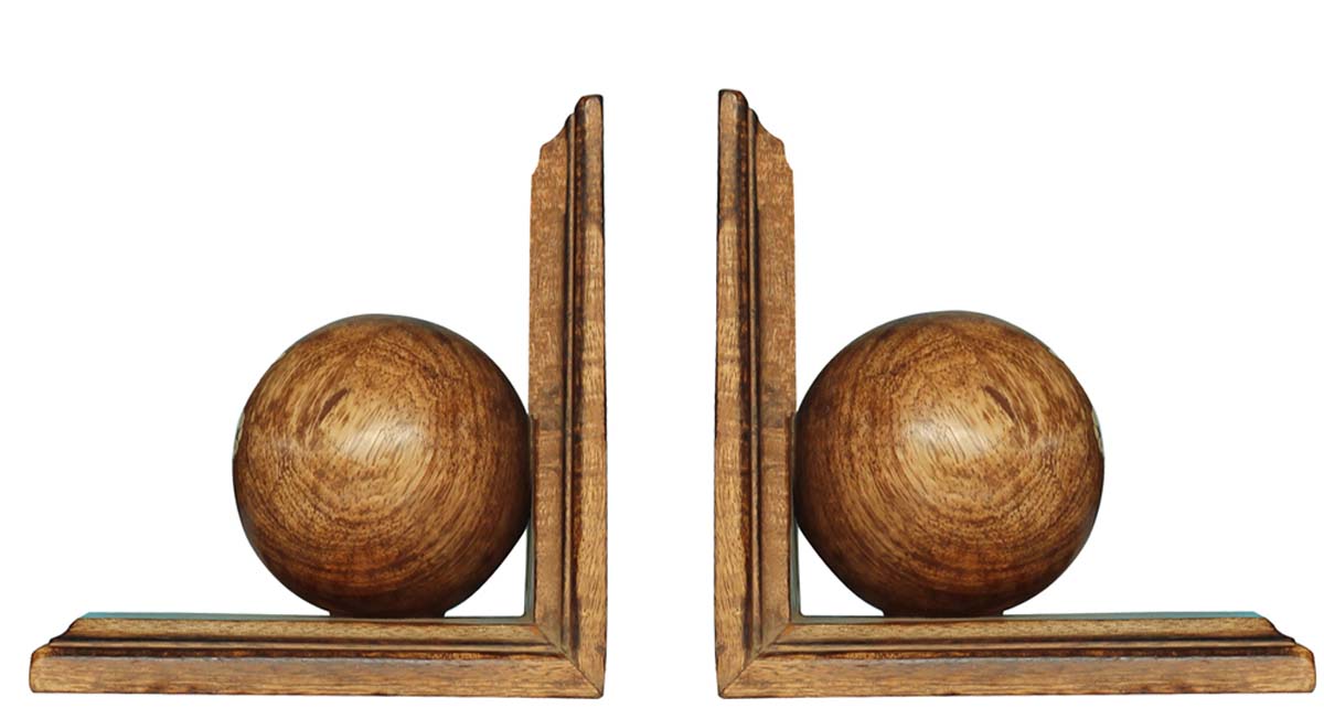 Bulk Wholesale Handmade Mango-Wood Bookends with Carving & Acrylic Inlay on Wooden Ball – Bookshelf Accessories – Rich Home / Office Décor