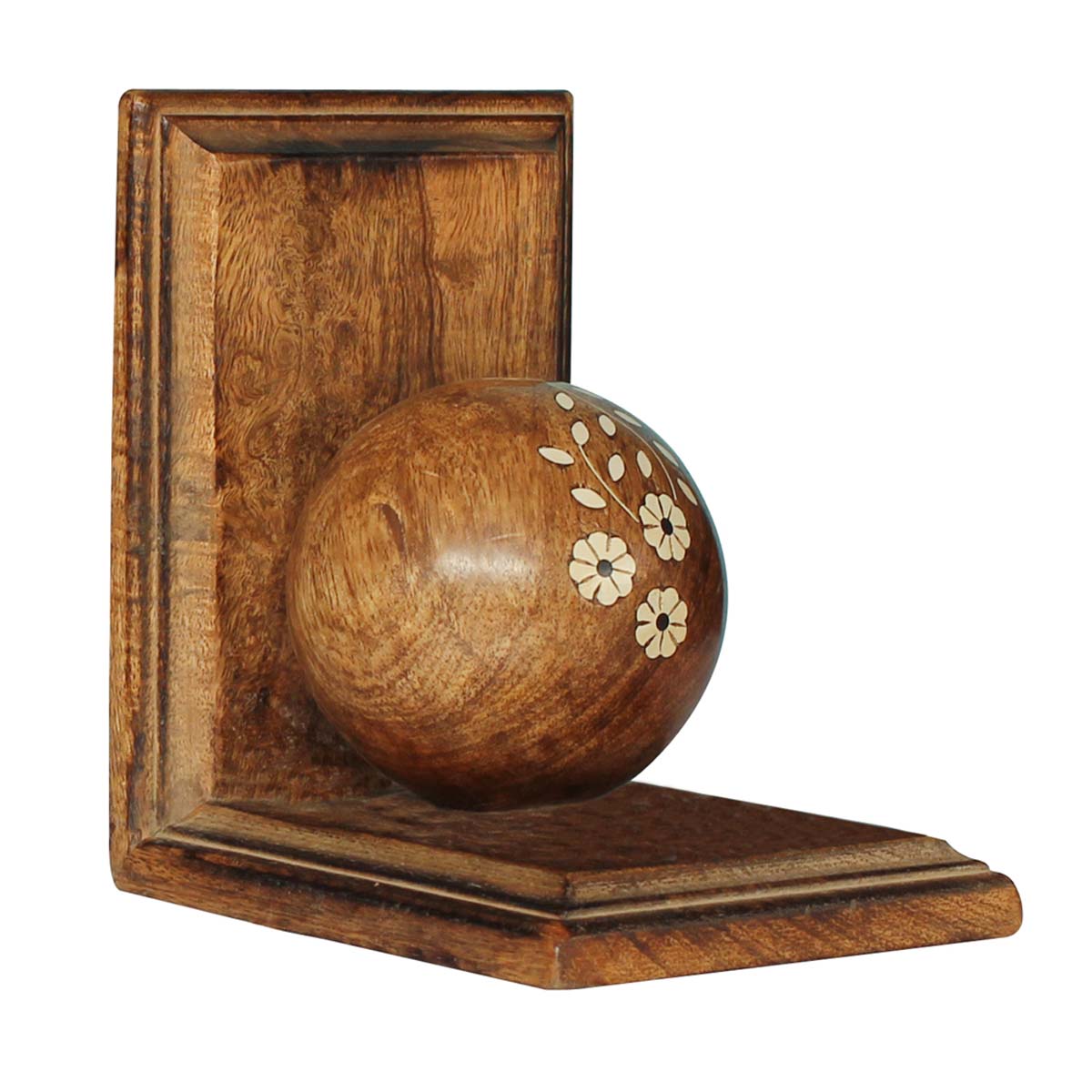 Bulk Wholesale Handmade Mango-Wood Bookends with Carving & Acrylic Inlay on Wooden Ball – Bookshelf Accessories – Rich Home / Office Décor