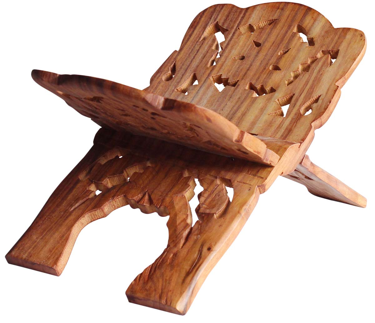 Bulk Wholesale Handmade Mango-Wood Book Stand / Organizer in Brown – Old-Look Book Holders with Traditional Style Carving