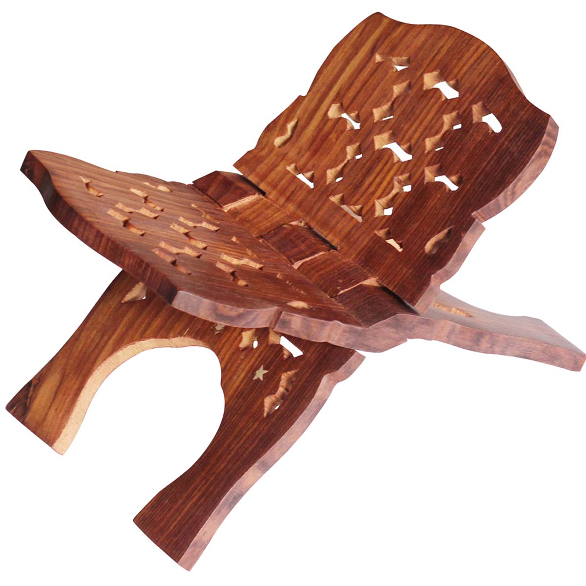 Wholesale Wooden Rehal Book Stand/Holder in Bulk - Hand Carved Holy/Religious/Prayer Books Stand with Star Motifs Brass Inlay Work - Vintage Look Home Decor Books Accessories from India