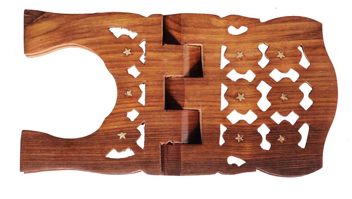 Wholesale Wooden Rehal Book Stand/Holder in Bulk - Hand Carved Holy/Religious/Prayer Books Stand with Star Motifs Brass Inlay Work - Vintage Look Home Decor Books Accessories from India