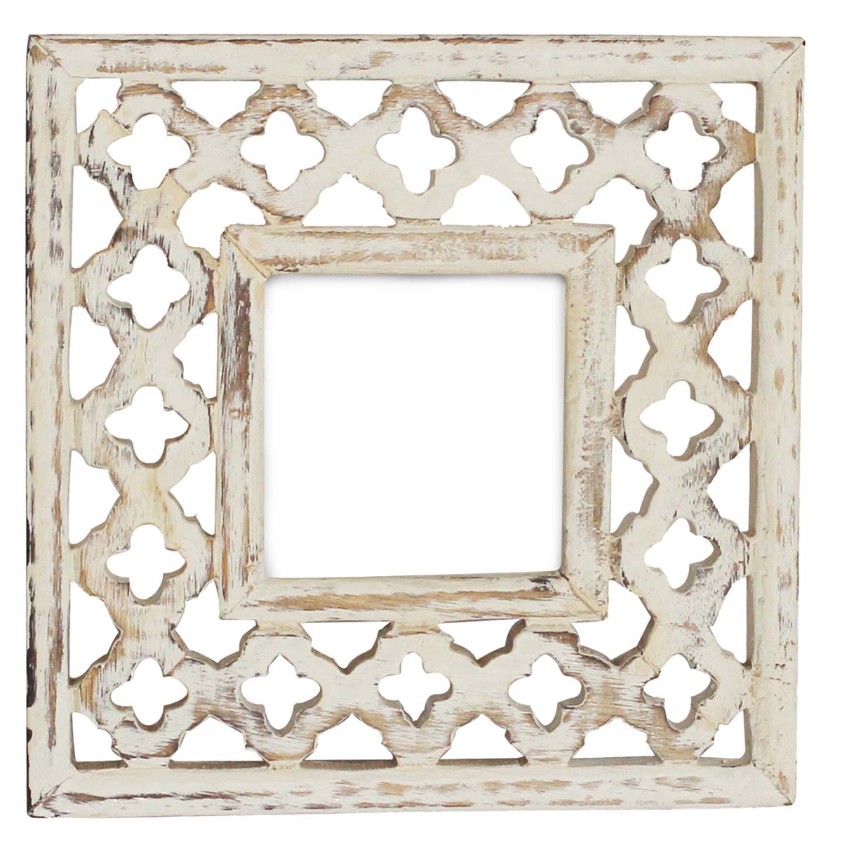 Bulk Buy White Photo/Picture Frame in Wood with Intricate Carving in Traditional Floral Pattern - Distressed-Look Shabby Chic Photo Stands - Wholesale Home Decor Picture Frame from India
