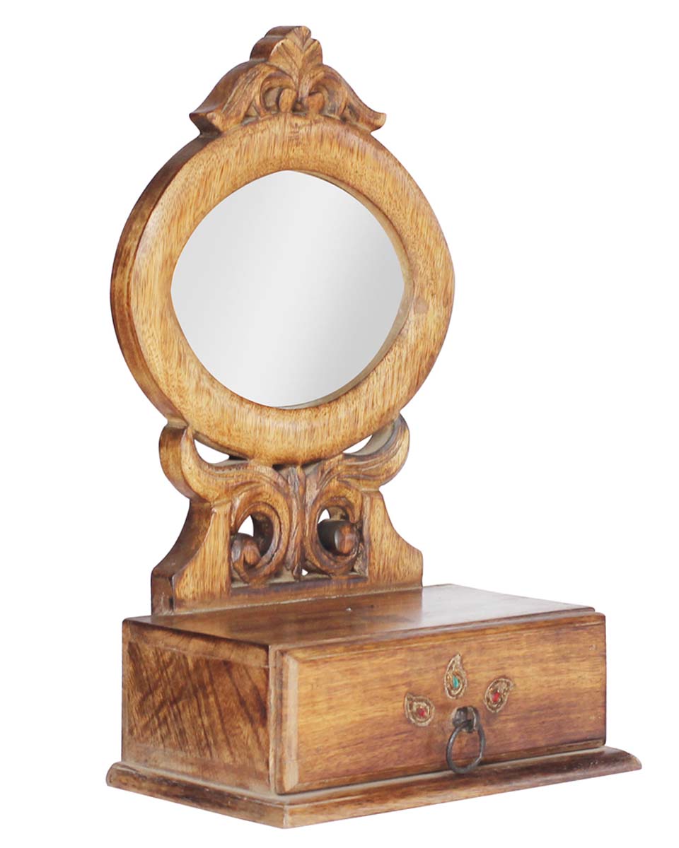 Source Wooden Make-Up Organizer in Bulk - Wholesale Handmade Make-Up Organizer with a Mirror & a Drawer from India