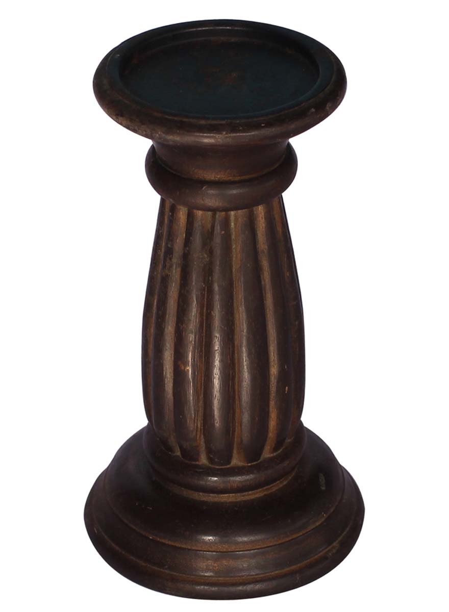 Bulk Wholesale Hand-Carved Dark Brown Wooden Pillar Candle Stand / Holder with Ribbed Pattern – Candle Décor for Living rooms / Bedrooms / Lounges / Offices
