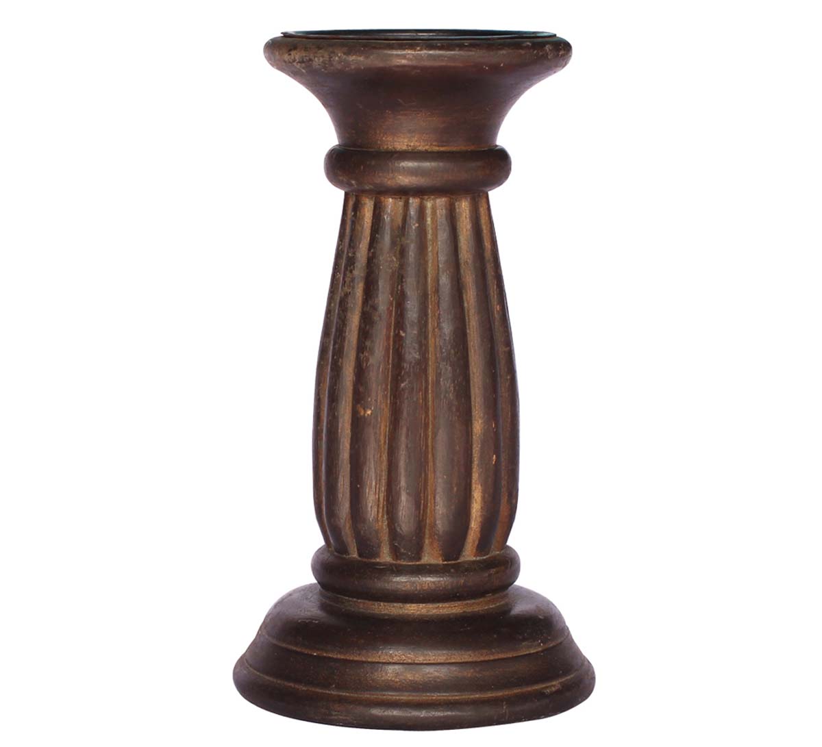 Bulk Wholesale Hand-Carved Dark Brown Wooden Pillar Candle Stand / Holder with Ribbed Pattern – Candle Décor for Living rooms / Bedrooms / Lounges / Offices