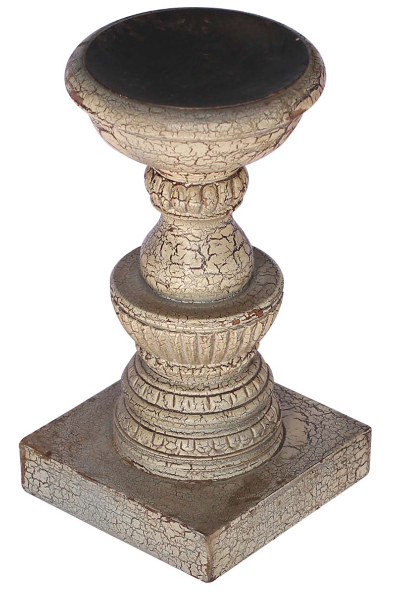 Bulk Wholesale Wooden Grey Pillar Candle Stand/Holder with Crackled Effect - Handmade Interior Decorating Items for Homes/Offices/Bars/Restaurants