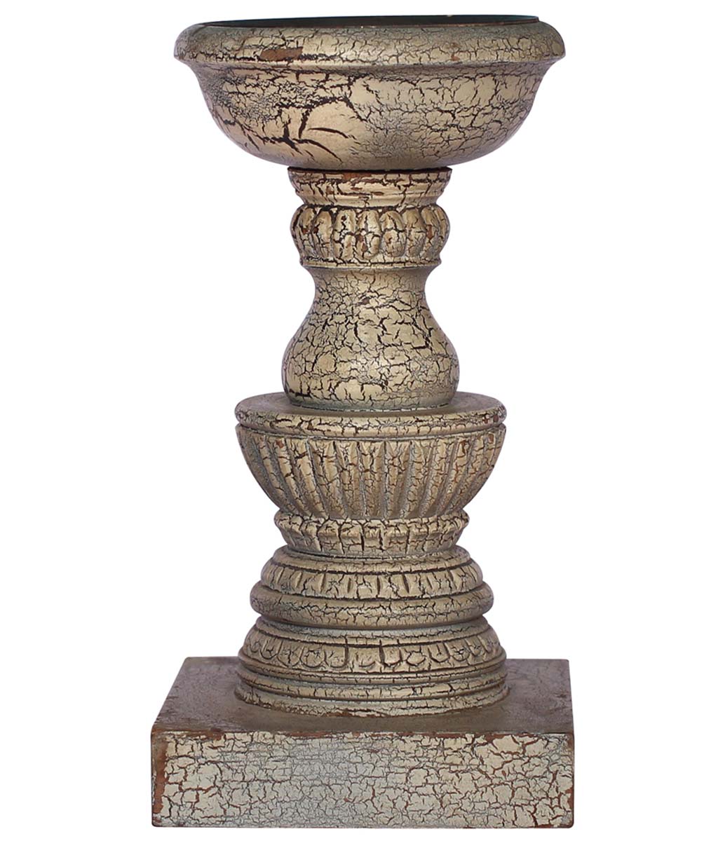 Bulk Wholesale Wooden Grey Pillar Candle Stand/Holder with Crackled Effect - Handmade Interior Decorating Items for Homes/Offices/Bars/Restaurants