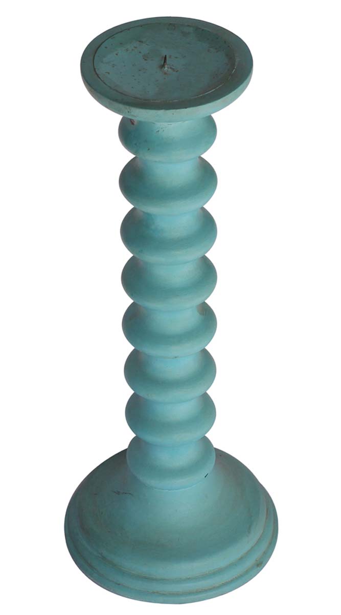 Bulk Wholesale Tall Wooden Pillar Candle Stand/Holder Handmade in Blue Color - Colorful Candle Home Decor