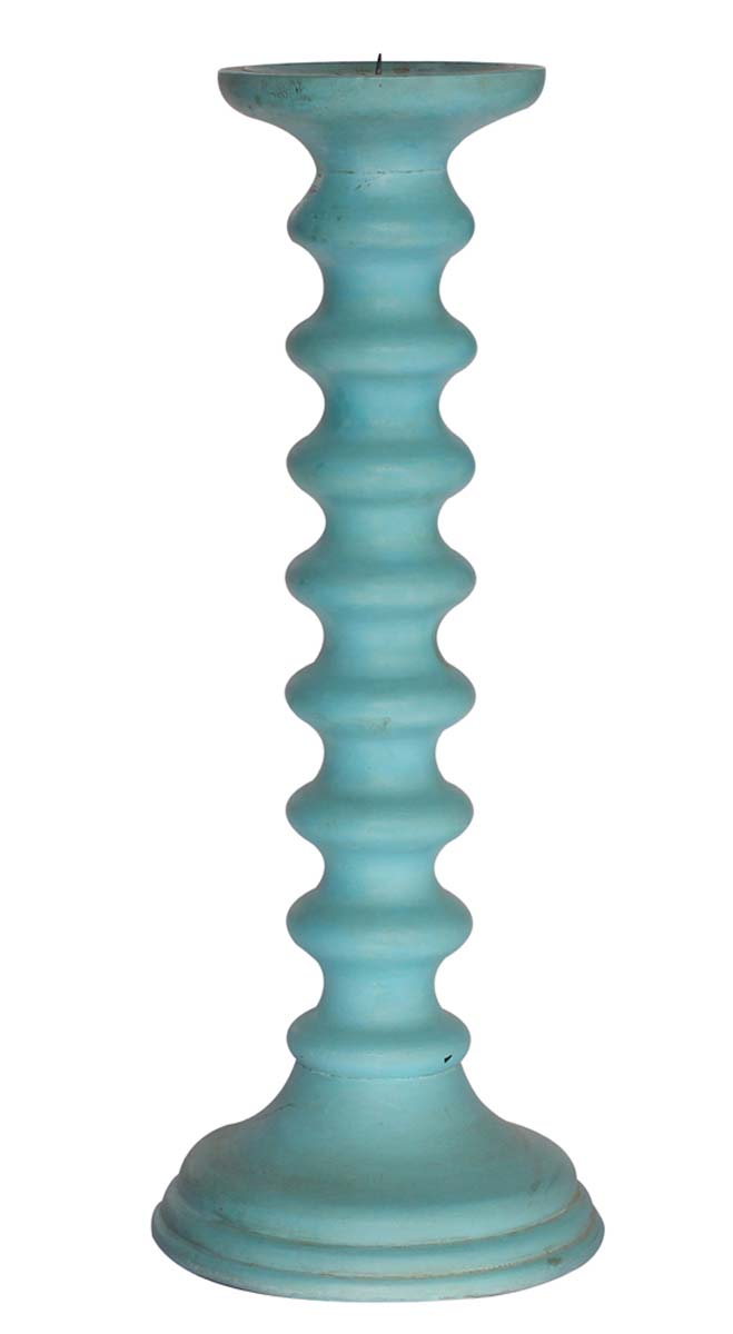 Bulk Wholesale Tall Wooden Pillar Candle Stand/Holder Handmade in Blue Color - Colorful Candle Home Decor