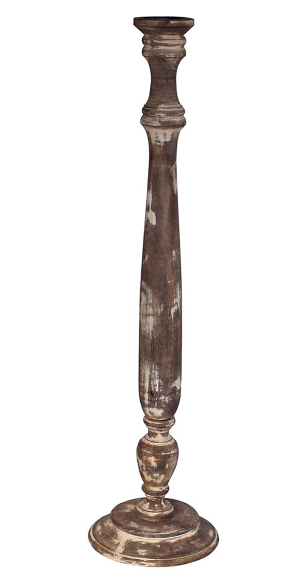 Bulk Wholesale Old World Style Rustic & Distressed Wooden Pillar Candle Holders – Set of 3 – White-Wash Finished – Home / Office Décor