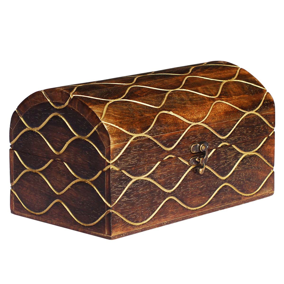 Wholesale 10x6” Wooden Black Jewelry Box in Bulk - Source Handmade Distressed Maroon Jewelry Box/Trinket Box with an Iron Latch - Decorated with Etched Wavy Patterns from India