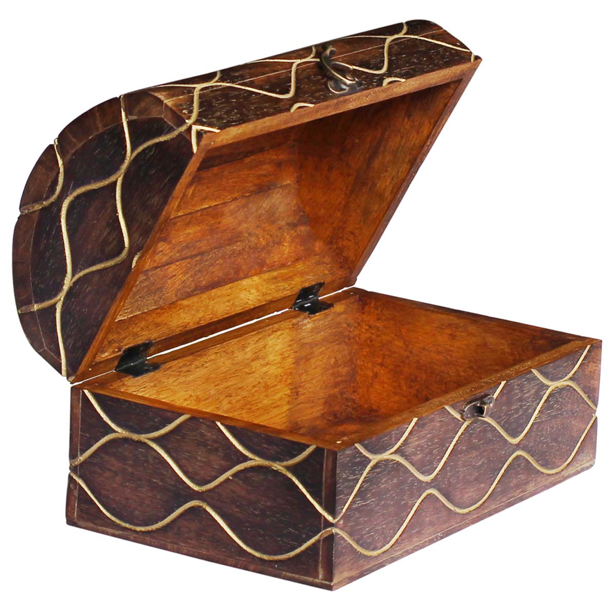 Wholesale 10x6” Wooden Black Jewelry Box in Bulk - Source Handmade Distressed Maroon Jewelry Box/Trinket Box with an Iron Latch - Decorated with Etched Wavy Patterns from India