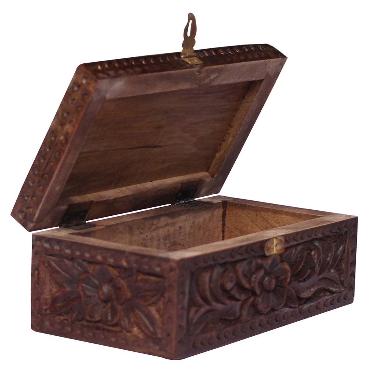 Source 8x4.4” Wooden Jewelry Box in Bulk - Wholesale Hand-Carved Jewelry Box/Trinket Box with Floral Motifs from India