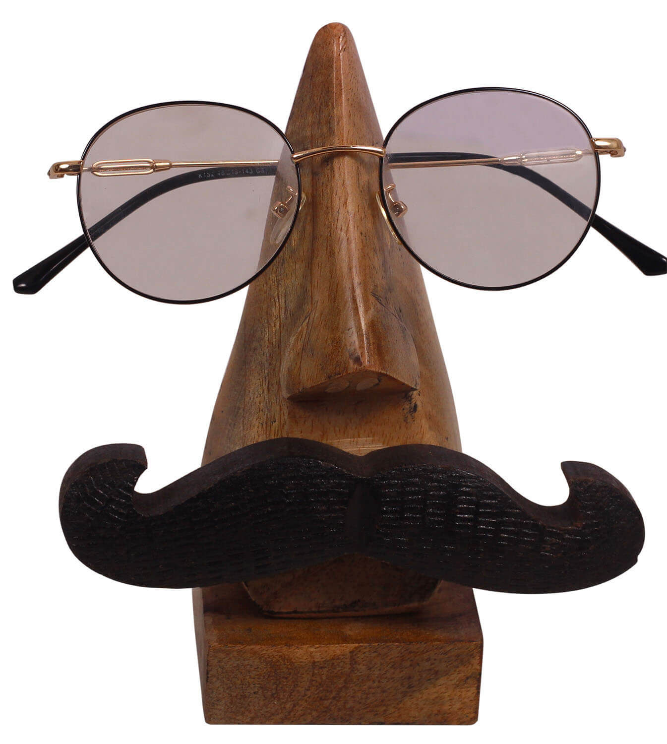 ArtistryBazaar Handmade 2.5" W X 6.2" H Wooden handcrafted wooden spectacles stand glass holder face shape with black long mustache for men