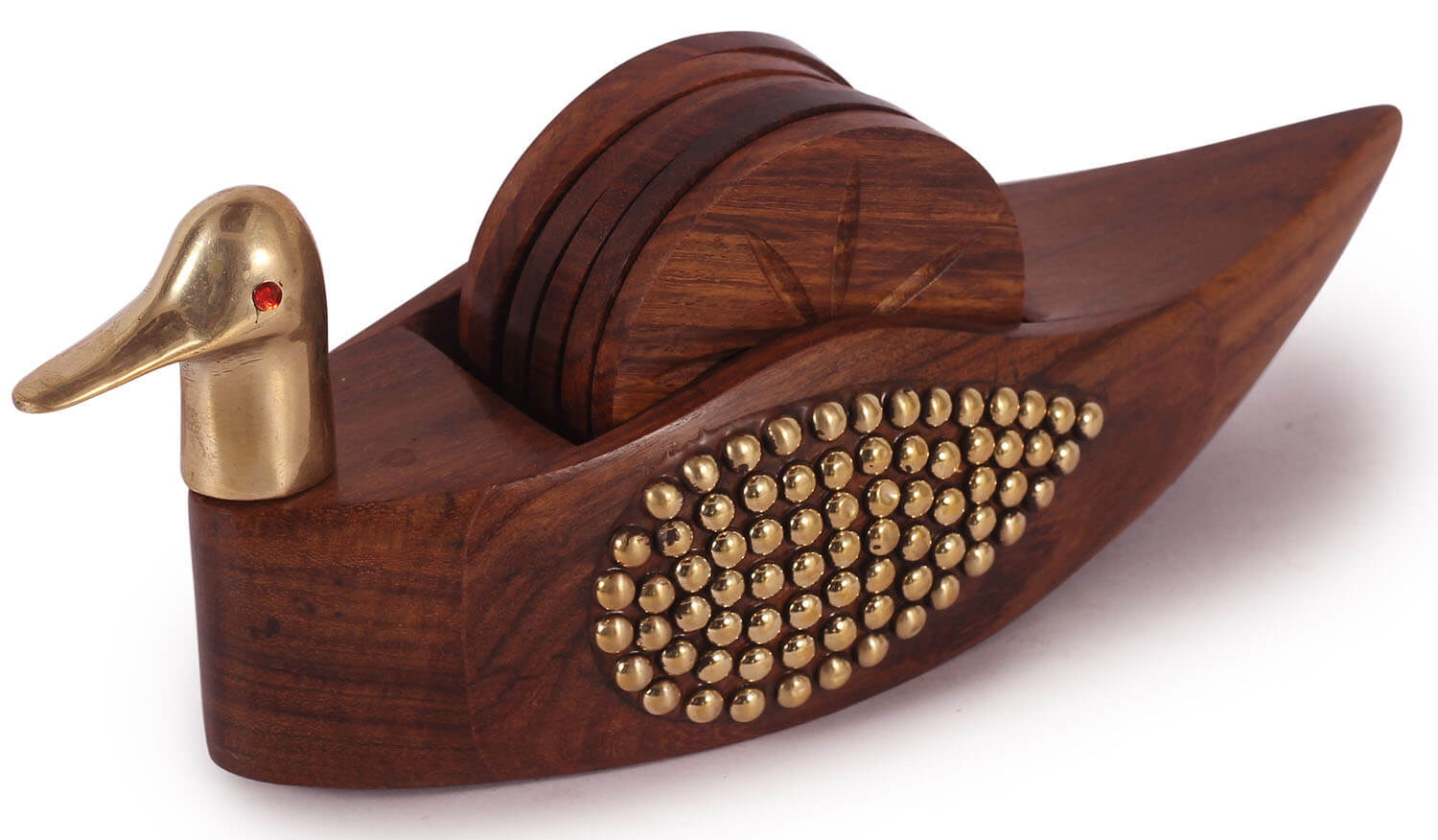 ArtistryBazaar 2"Wx3.4"H handmade wooden duck shape coster for tea cups/coffee mugs/beer cans/water glasses/ bar tumblers 6 set 