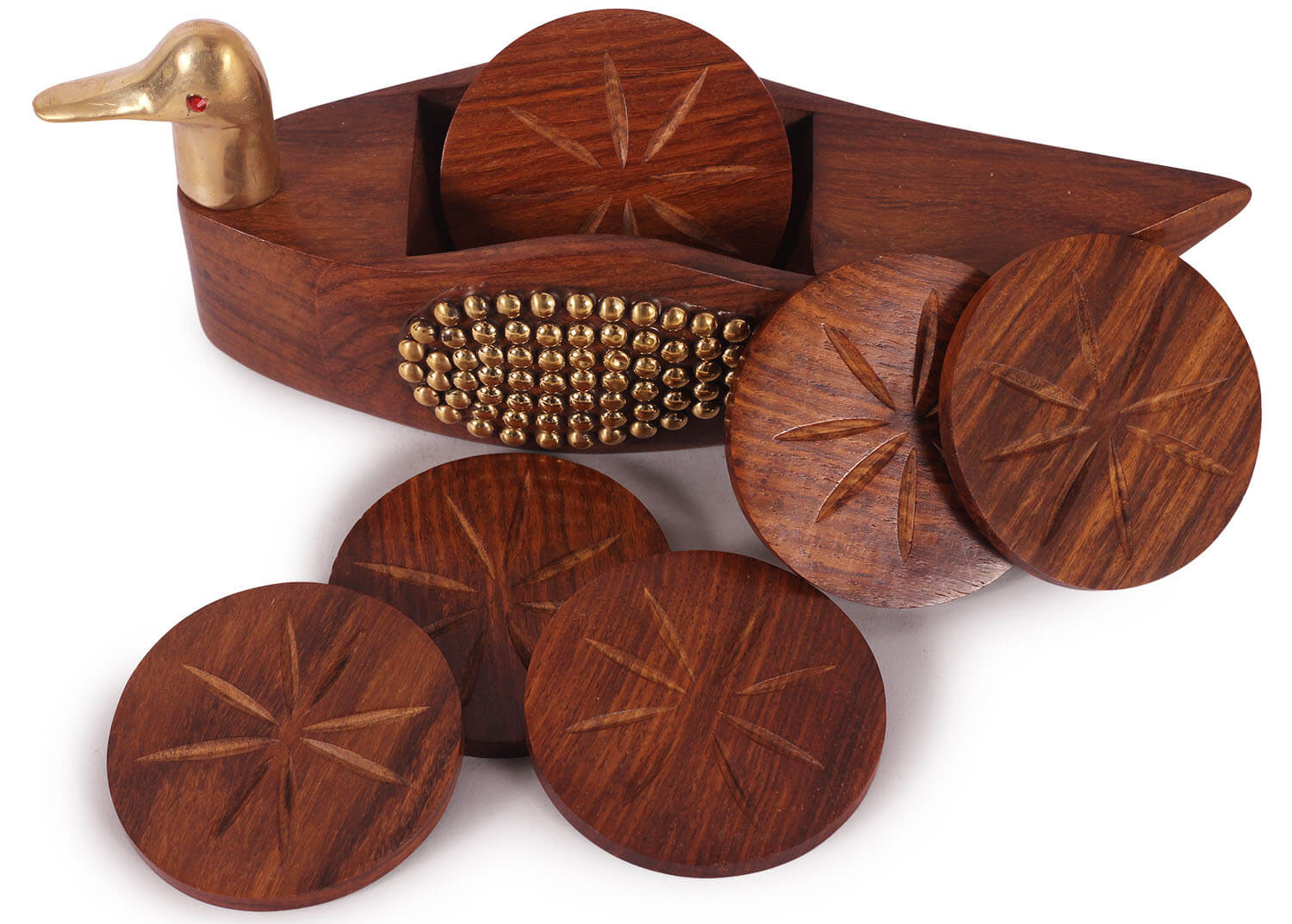 ArtistryBazaar 2"Wx3.4"H handmade wooden duck shape coster for tea cups/coffee mugs/beer cans/water glasses/ bar tumblers 6 set 