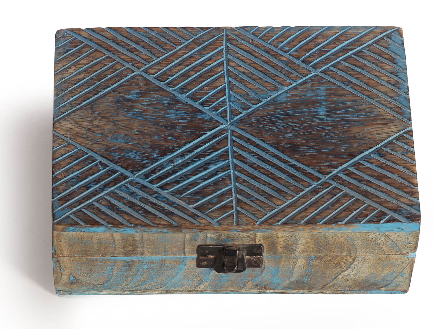 Artistry Bazaar 5"W X 2.5"H X 7" L  Blue Color jewelry  wooden Box Organizer - Vintage Handmade - Trinket Memory Box for Ring Bracelet Watch makeup Necklace Earring and Accessories women and girls