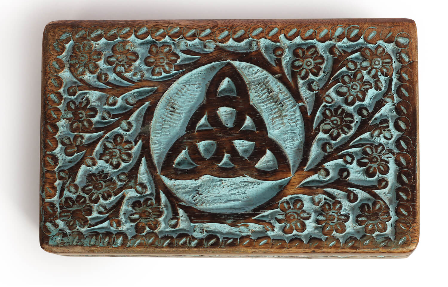 Artistry Bazaar Handcrafted8" L X 5" W X 2.5" H  Wooden jewelry  Storage Keepsake Box Turquoise blue color with Celtic Heart Design Handcarved | Decorative Trinket Treasure Box Organizer Case for earrings, ring, watch, necklace, braclet  makeup Christmas gift women and girls